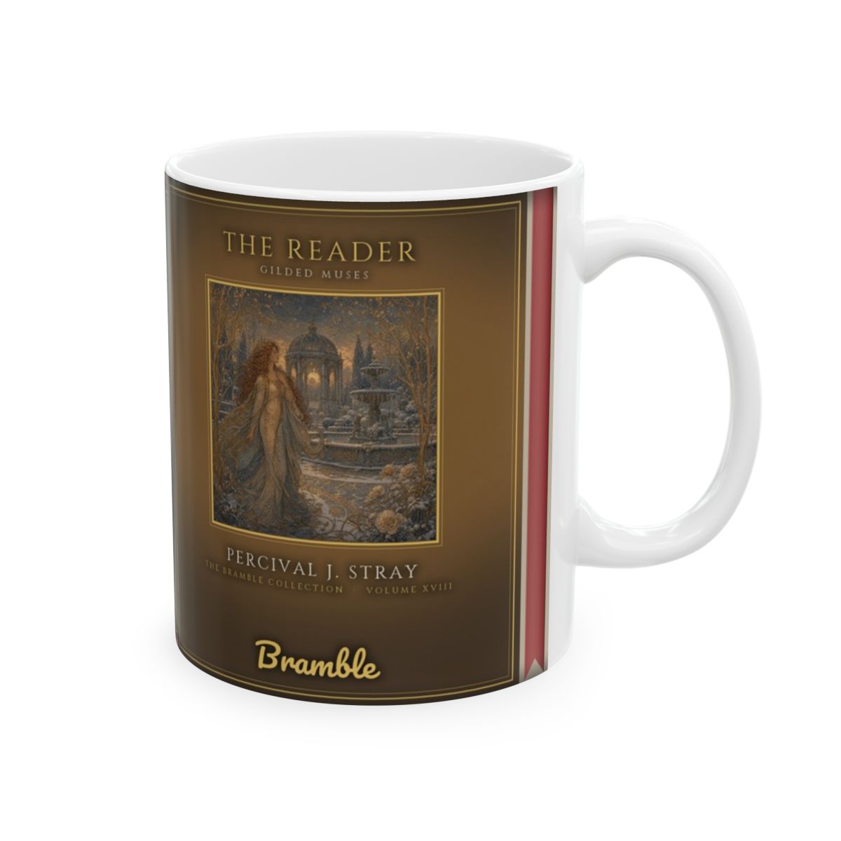 A ceramic mug wrapped as a book dust jacket